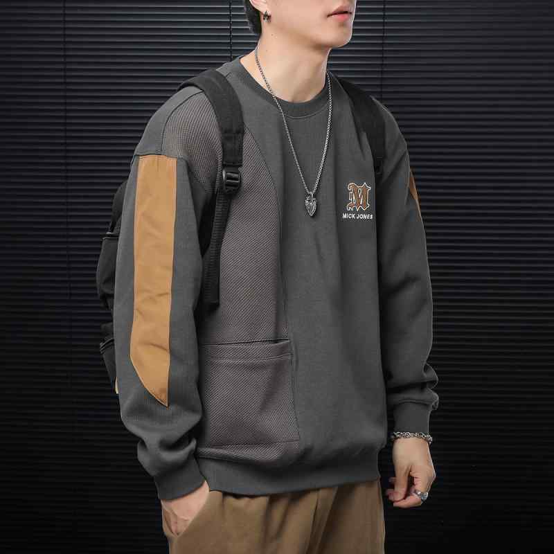 メンズ スプライス スウェットシャツ メンズ 春秋 ラウンドネックプルオーバー ヘビー カジュアル 服 コント ラスト カラー 長袖 トップス ゆったり ファッション