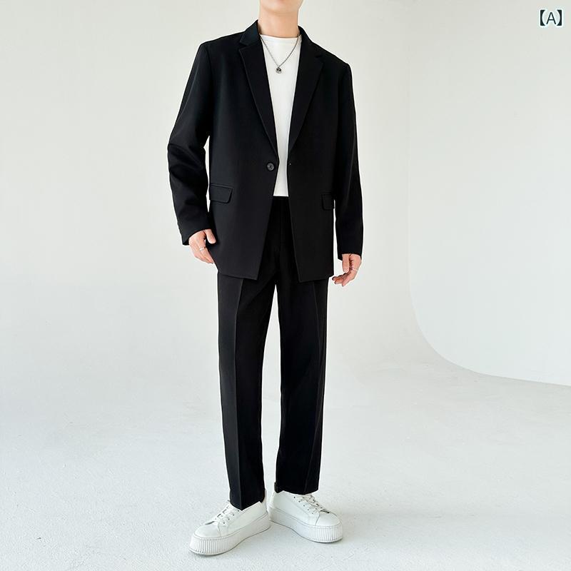 メンズ 紳士服 男性用 ジャケット アウター シンプル カジュアル オフィス ハイエンド 英国風 パンツ セットアップ スーツ 韓国 春秋