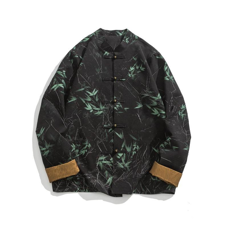 ジャケット チャイナ服 漢服 メンズ 秋冬 ジャカード 長袖 ジャケット シャツ 中国 伝統的 歴史 中華 トップス 唐装 大きいサイズあり 2色展開 銅 ボタン ダーク ゴシック 衣装 笹の葉 総柄