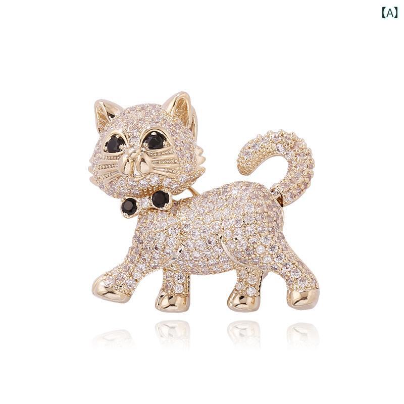 ブローチ 胸飾り 猫 かわいい 軽い キラキラ ジルコン キャット アニマル プレゼント ファッション コサージュ