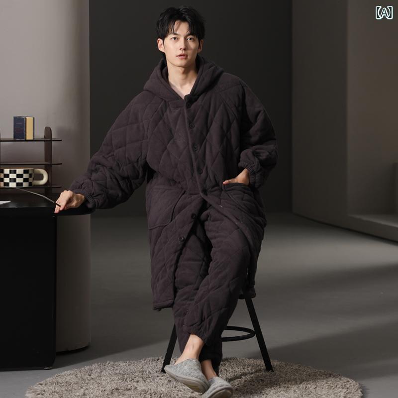 パジャマ メンズ 紳士服 部屋着 ルームウェア ローブ ガウン 羽織り リラックス セットアップ 上下セット 冬 厚手 キルティング 暖かい ホーム