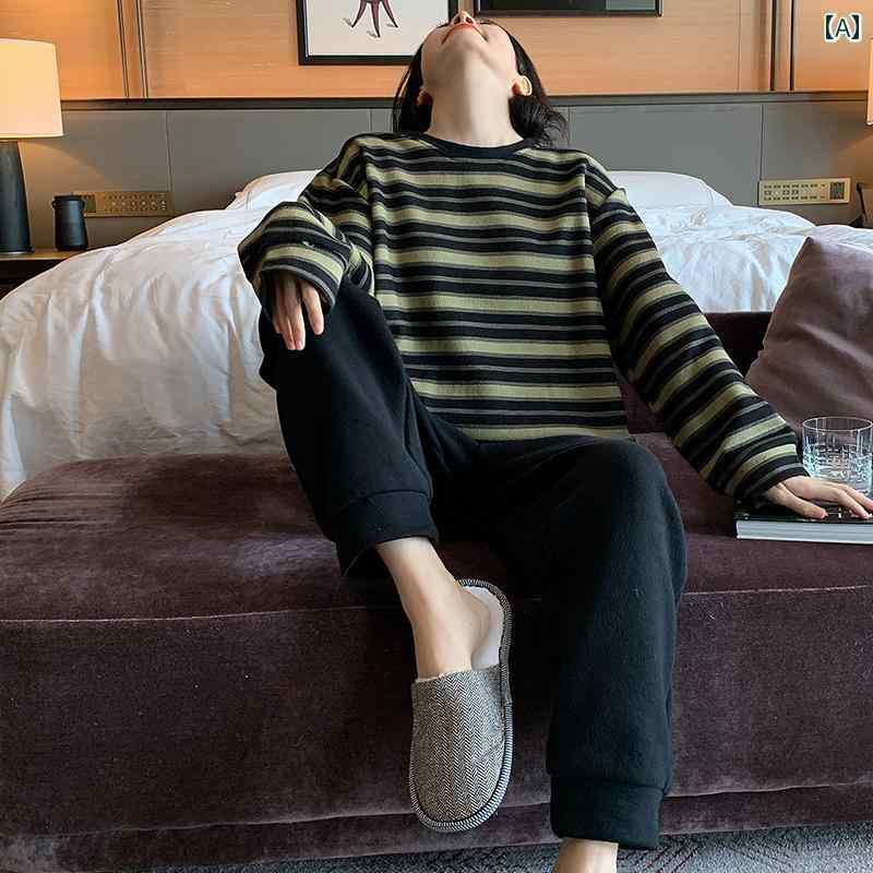 パジャマ 部屋着 ルームウェア レディース 婦人服 女性用 シンプル おしゃれ リラックス セットアップ 上下セット 春秋冬 厚手 長袖 ホーム ラウンドネック