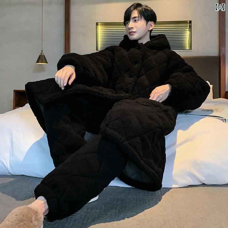 パジャマ メンズ 紳士服 部屋着 ルームウェア ナイトウェア リラックス セットアップ 上下セット 冬 厚手 キルティング ガウン ローブ 羽織り ホーム｜ラ・グラーヌ