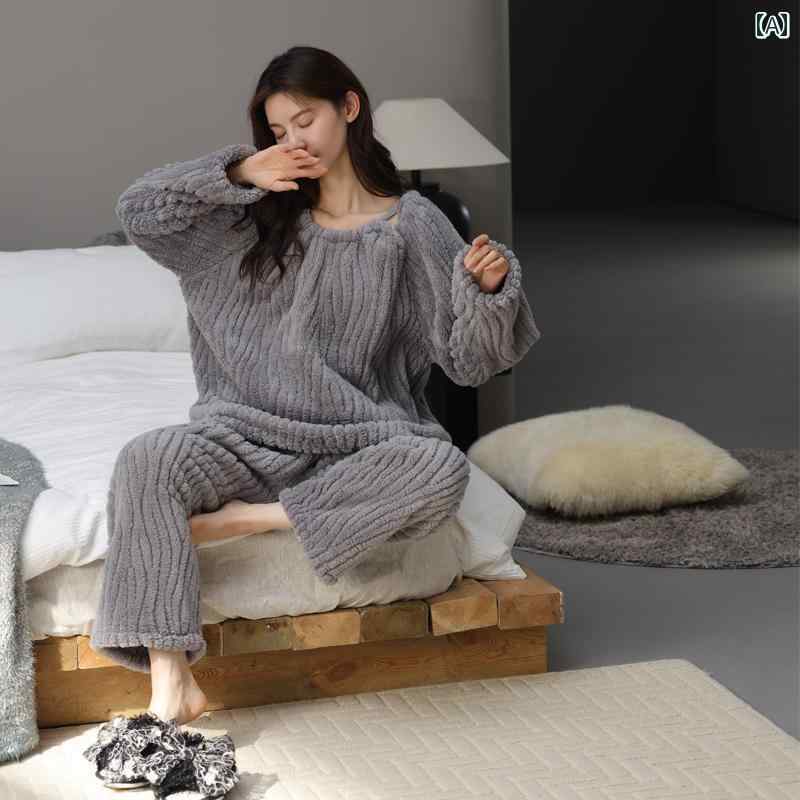 レディース 婦人服 女性用 パジャマ 部屋着 ルームウェア かわいい おしゃれ リラックス モダン セットアップ 上下セット 秋冬 厚手 ホーム