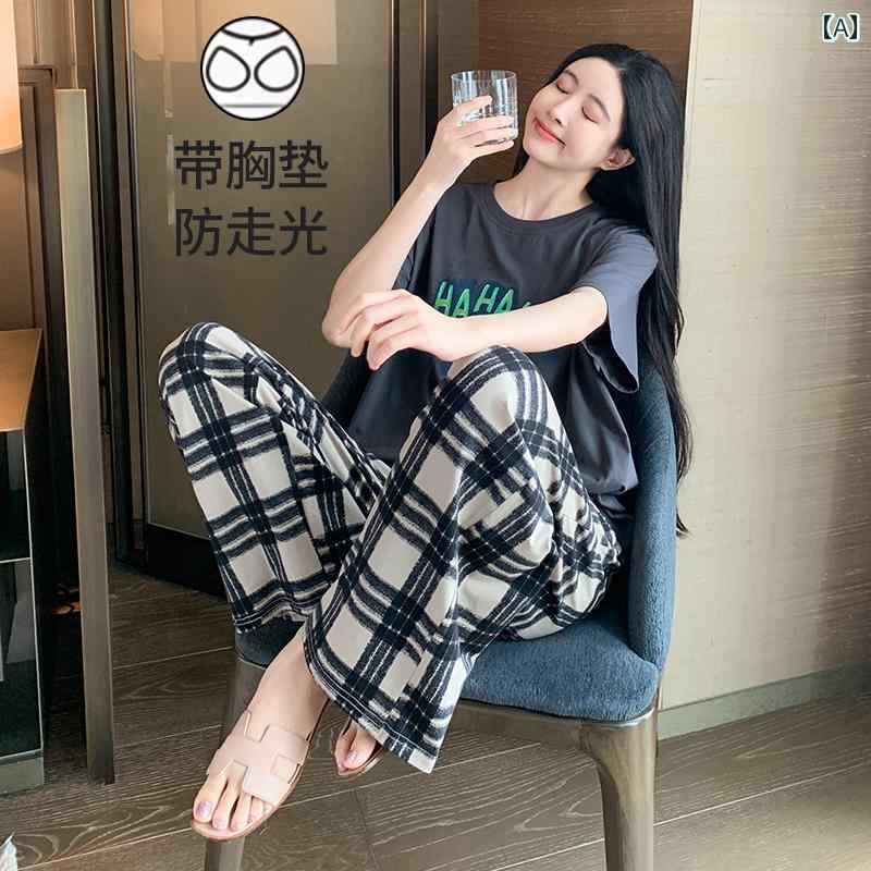 パジャマ 部屋着 ルームウェア レディース 婦人服 女性用 かわいい リラックス セットアップ 上下セット 家カジュアル パッド付き 夏 半袖 チェック 柄