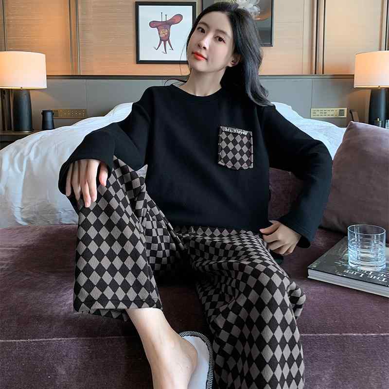 パジャマ 部屋着 ルームウェア レディース 婦人服 女性用 かわいい おしゃれ リラックス セットアップ 上下セット 春秋冬 防寒 厚手 チェック 柄