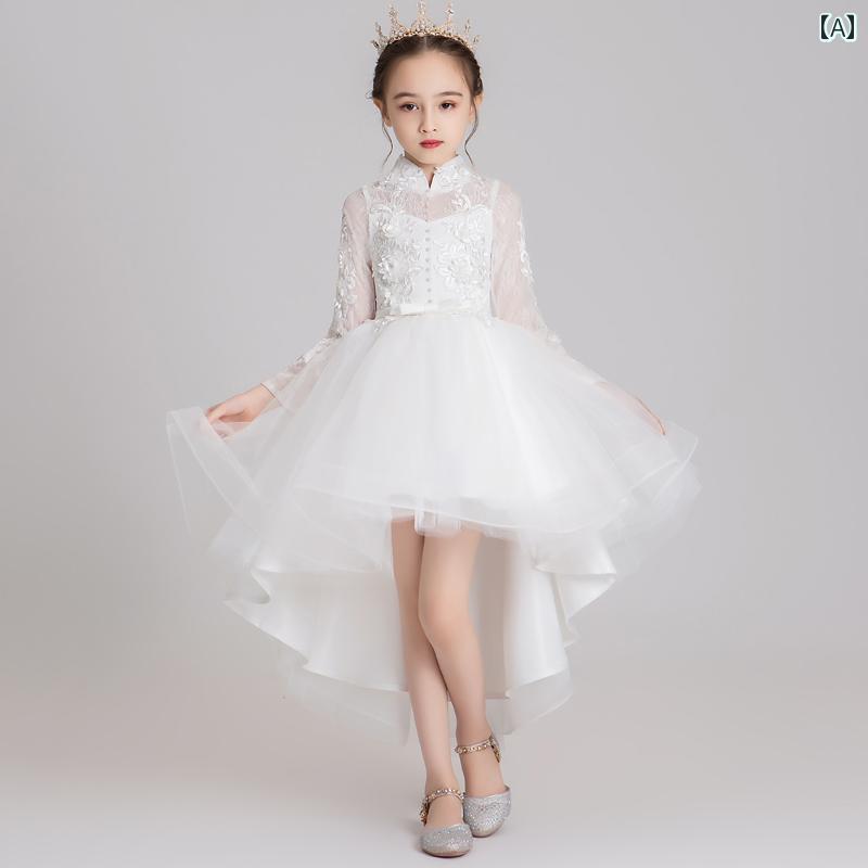 キッズ プリンセス ドレス 女の子 ウェディングドレス フラワーガール ウェディング 長袖 ふわふわ ガーゼ 高貴 春夏
