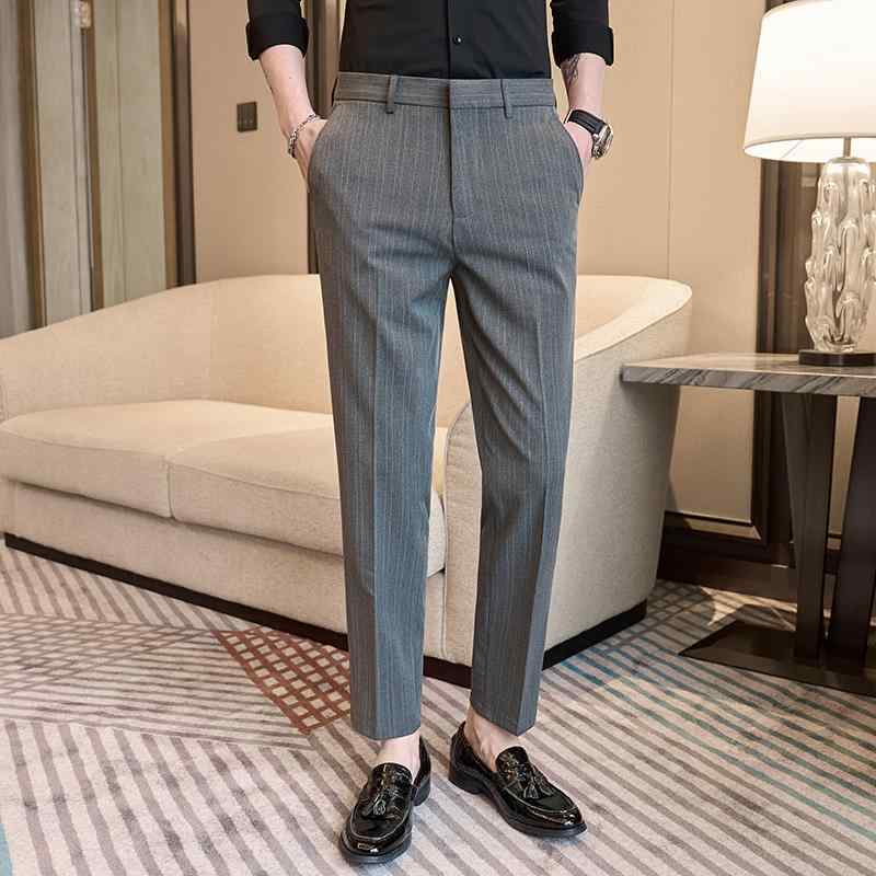 ストライプの メンズスーツ パンツ 春秋 ビジネス フォーマル 9 ポイント パンツ 小さい 足の ハイエンド スリムフィット 9 ポイント パンツ