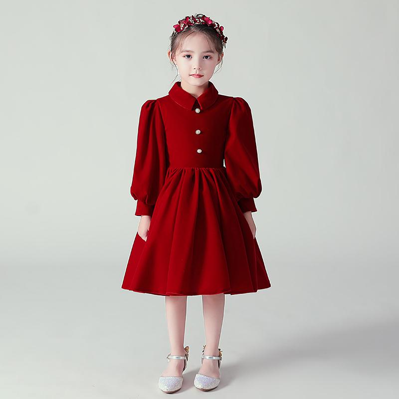 女の子 イブニングドレス ガール プリンセス ドレス キッズ フラワーガール 衣装 長袖 ハイエンド 春服 厚手 バースデードレス 写真撮影 衣装