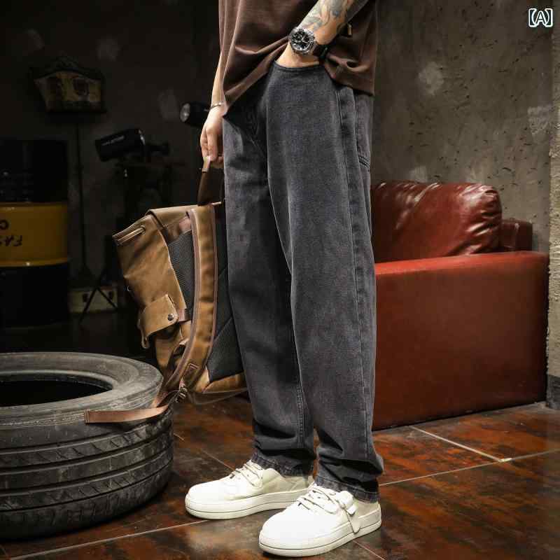 デニムパンツ アメリカン ヘビーウェイト レトロ ジーンズ メンズ 春秋 ティーンエイジャー ウォッシュド ドレープ ストレート パンツ デニム ロング