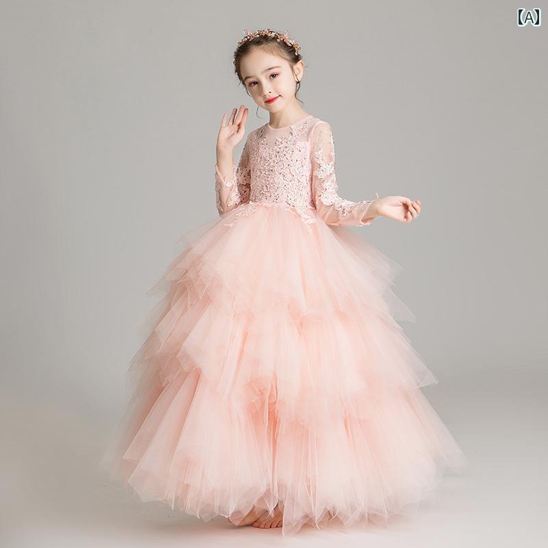 お姫様 ドレス 女の子 誕生日 バースデー プリンセス キッズ 長袖 ウェディングドレス パフォーマンス 袖なしドレス ショートドレス ロングドレス 前短く後ろ長いドレス 写真撮影 衣装 かわいい