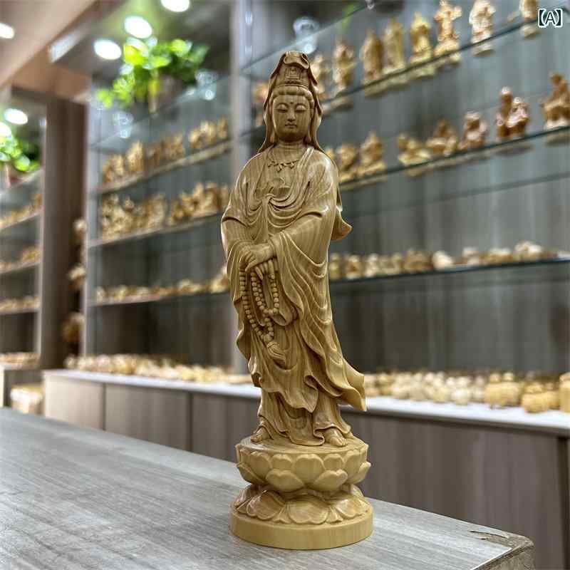 観音菩薩 置物 木製 仏具 神具 インテリア ディスプレイ レトロ 小物 アート 縁起物 彫刻 仏像 仏陀 チャイナ風