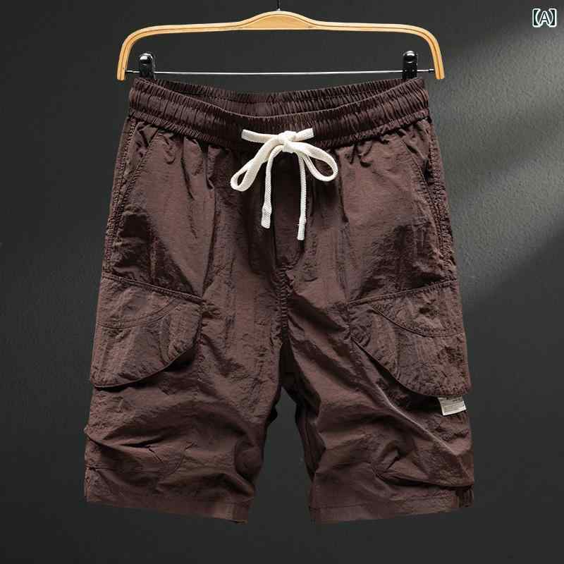ハーフパンツ カーゴ ショートパンツ 短パン 膝丈 ウエストゴム ポケット大 作業服 ワークウェア セットアップ 機能性 夏 メンズ シンプル カジュアル アウトドア