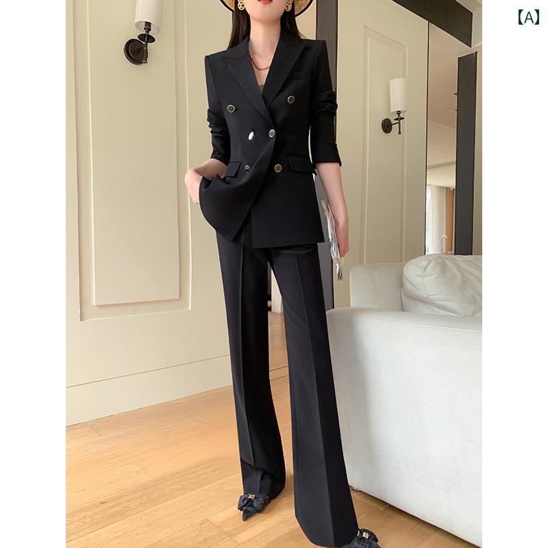 レディース スーツ セットアップ オフィス コンサル 広報 黒 ブレザー 秋冬 作業着 仕事 制服 ツーピース エレガント シンプル 15,300円