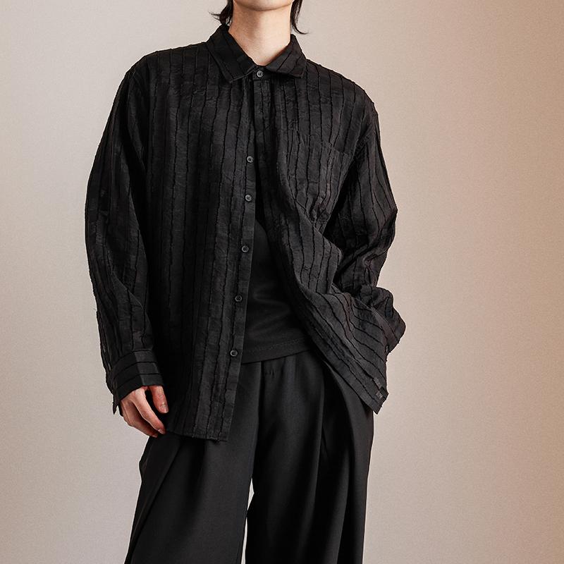 シャツ トップス メンズ おしゃれ ファッション 長袖 薄手 黒 ジャケット ハイエンド クール チェック柄 市松模様 スタイリッシュ カジュアル デイリー