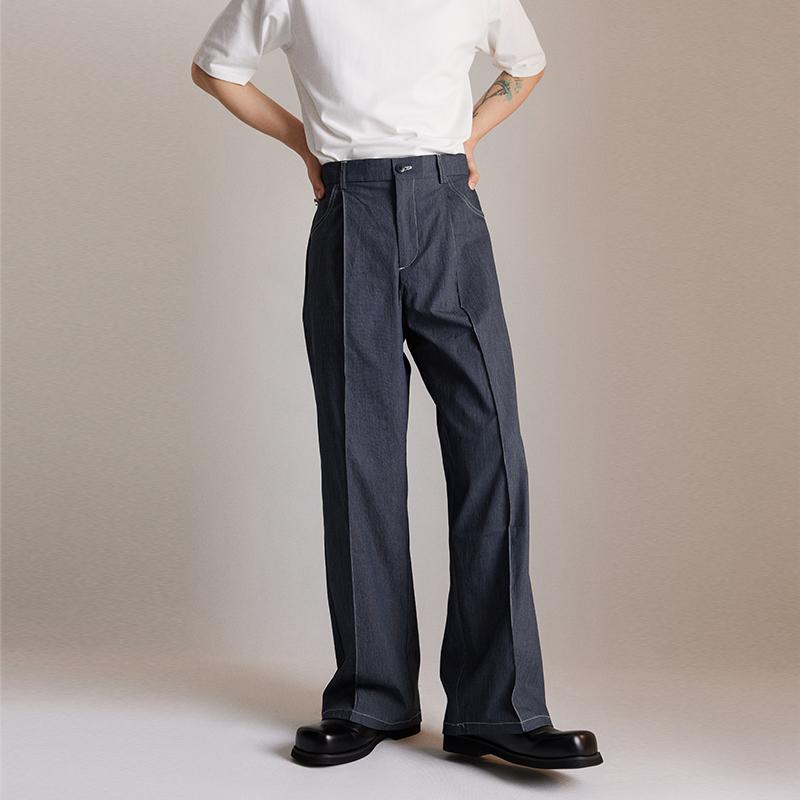 スラックス パンツ ズボン メンズ おしゃれ ファッション シンプル カジュアル ストレート レトロ 薄手 ハイエンド スタイリッシュ デイリー ロング クール 韓国 モダン