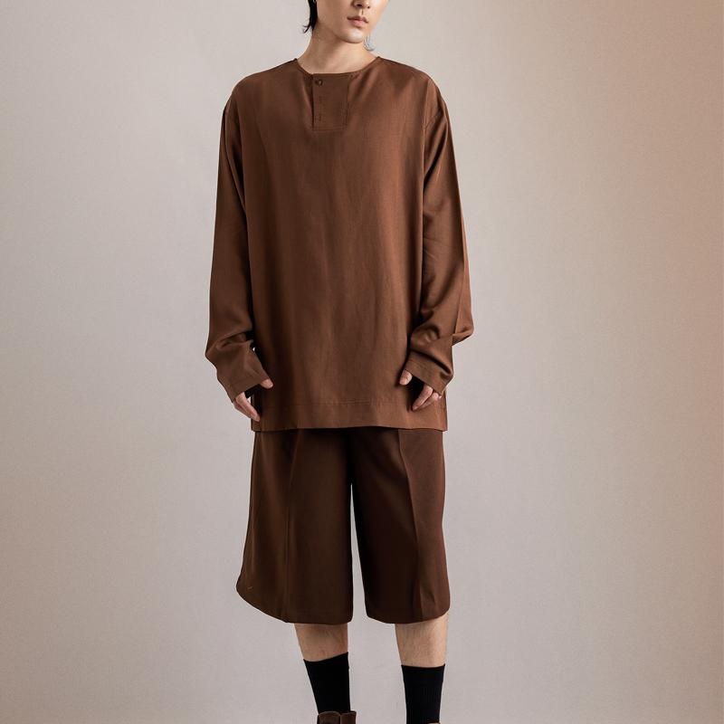 Tシャツ トップス メンズ おしゃれ ファッション ラウンドネック ハイエンド 無地 レトロ 長袖 カジュアル シンプル ナチュラル エレガント リラックス リヨセル|ラ・グラーヌ