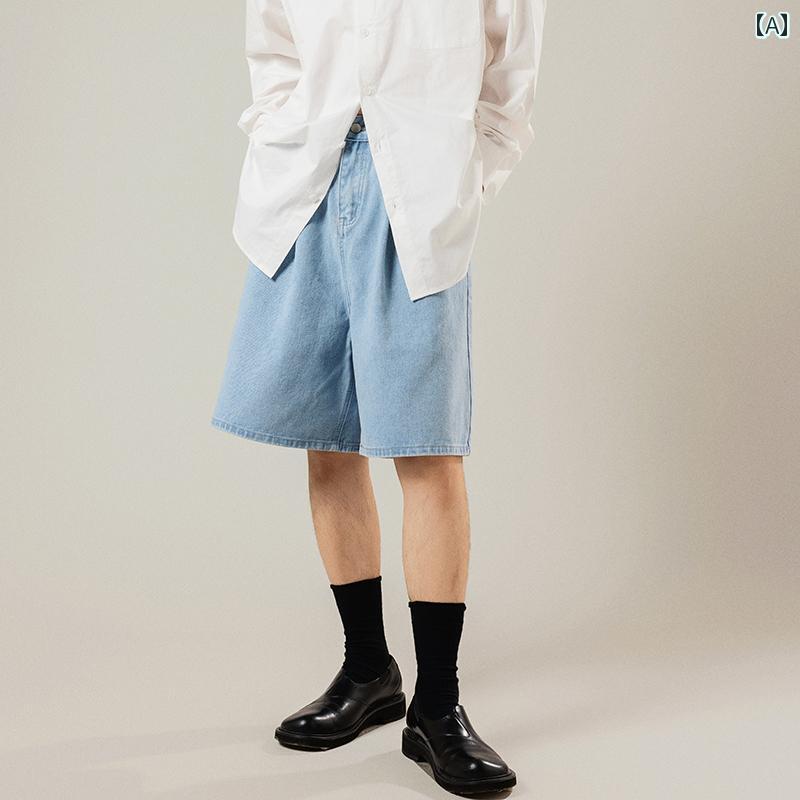 ハーフパンツ デニム 短パン ショートパンツ 五分丈 ウォッシュ加工 ストレート ライトカラー 夏 メンズ カジュアル アウトドア リラックス 多用途 万能