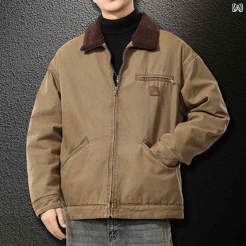 秋冬 メンズ コットン ジャケット 厚手 ウール コート レトロ シンプル ワークウェア レディース カジュアル