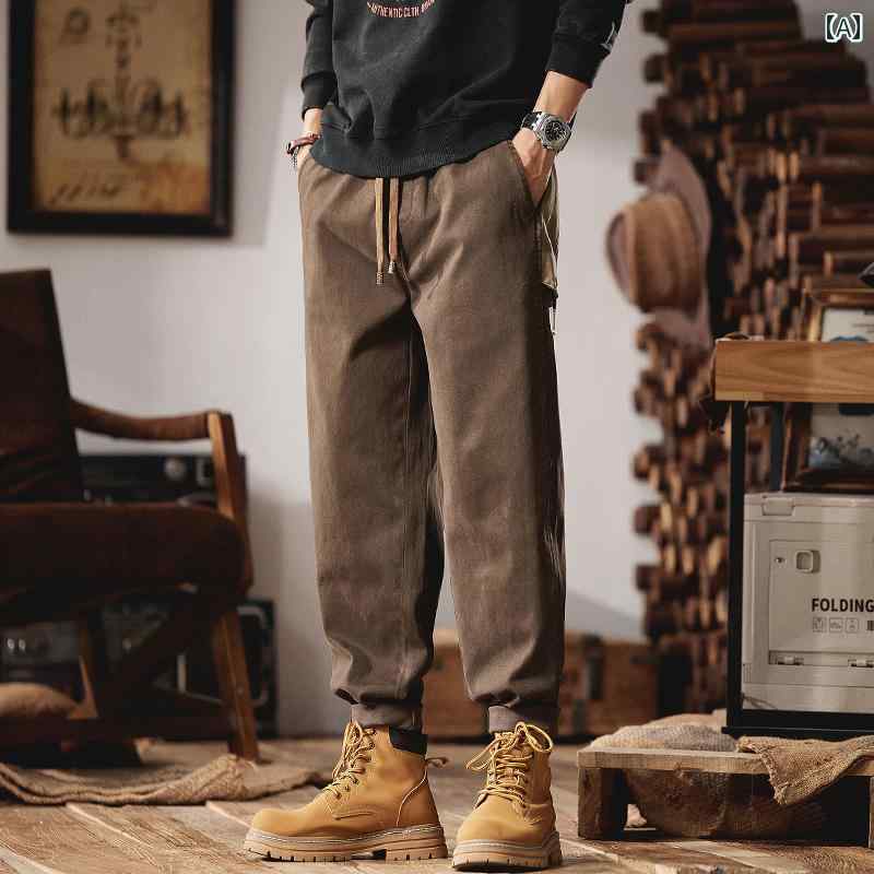 秋冬 ボトムス 厚手 男性 ファッション ポケット ストレート テーパード カジュアル ジョガーパンツ 防寒 アウトドア