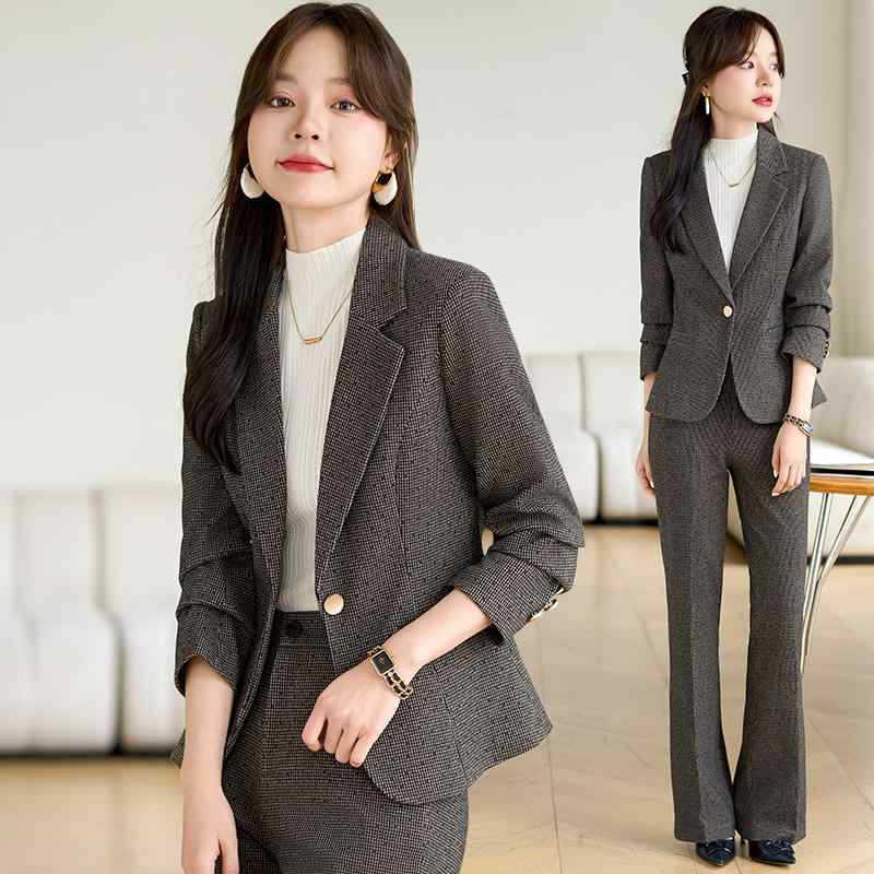 レディース スーツ セットアップ ツーピース 千鳥格子 柄 クラシック モダン 秋冬 高級感 パンツ ジャケット