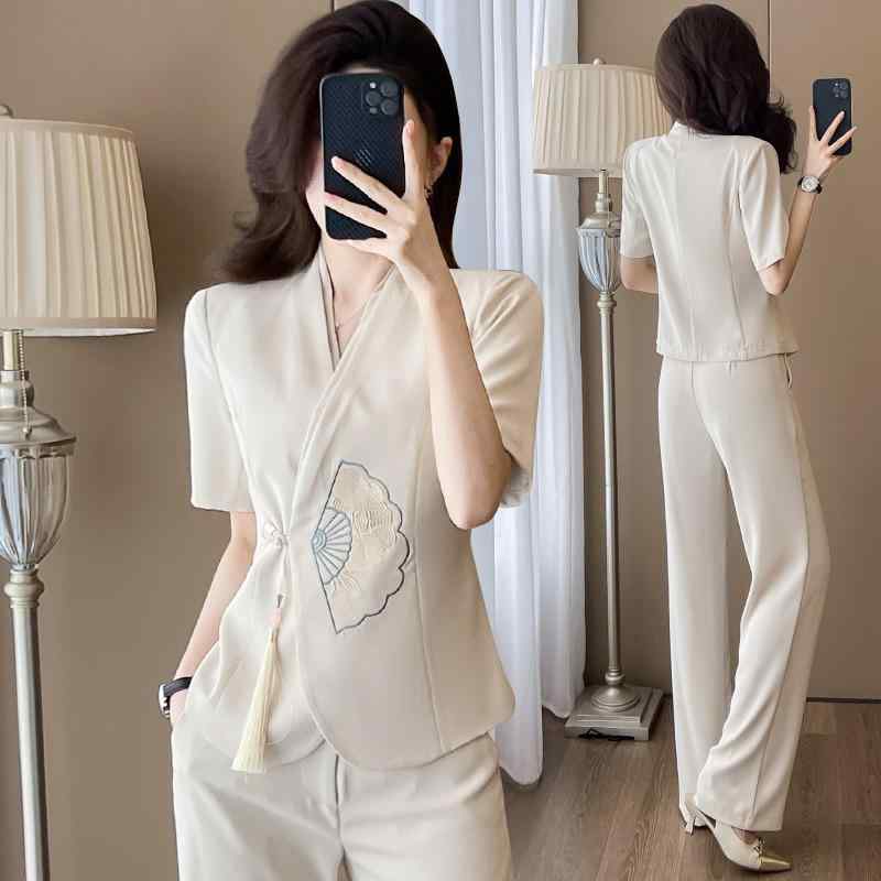 レディース スーツ セットアップ オフィス コンサル 広報 チャイナ風 夏 高級感 作業着 制服 ユニフォーム モダン ツーピース