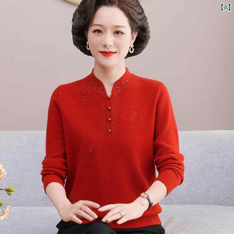 婦人服 ウール セーター レディース 中年 秋冬 シャツ マザーズ シンプル エレガント 合わせやすい 保温 プレゼント 軽量 快適 長袖 上品