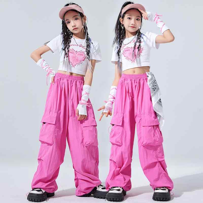 女の子 ジャズダンス 衣装 夏 ダンスウェア ストリートスタイル ヒップホップ パフォーマンス衣装 ストリートダンス コスチューム ユニフォーム チーム衣装 キッズ 子供服