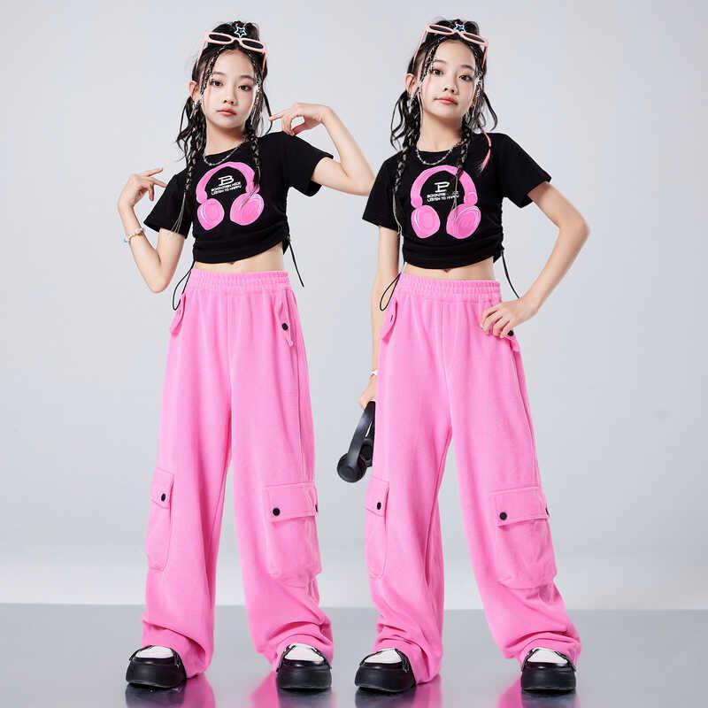 女の子 コスチューム パフォーマンス衣装 へそ出し ダンスウェア ストリートスタイル ヒップホップ ジャズダンス ストリートダンス ユニフォーム チーム衣装 キッズ 子供服