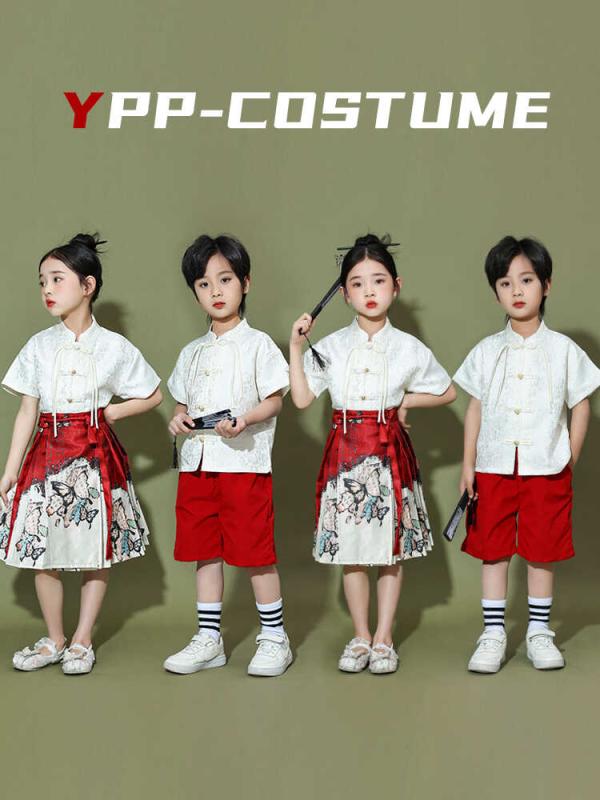 子供服 チアリーディング パフォーマンス衣装 チャイナ風 コスチューム 伝統衣装 舞踏衣装 ダンス衣装 ブラスバンド 合唱大会 漢服 小学生 幼稚園 ユニフォーム スポーツ大会 運動会 男の子 女の子 キッズ
