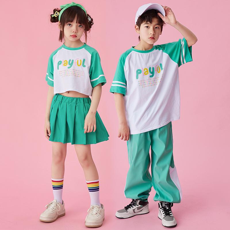 子供服 キッズ 小学生 運動会 服 夏期 チアリーディング ストリート ダンス パフォーマンス ステージ 衣装 カジュアル