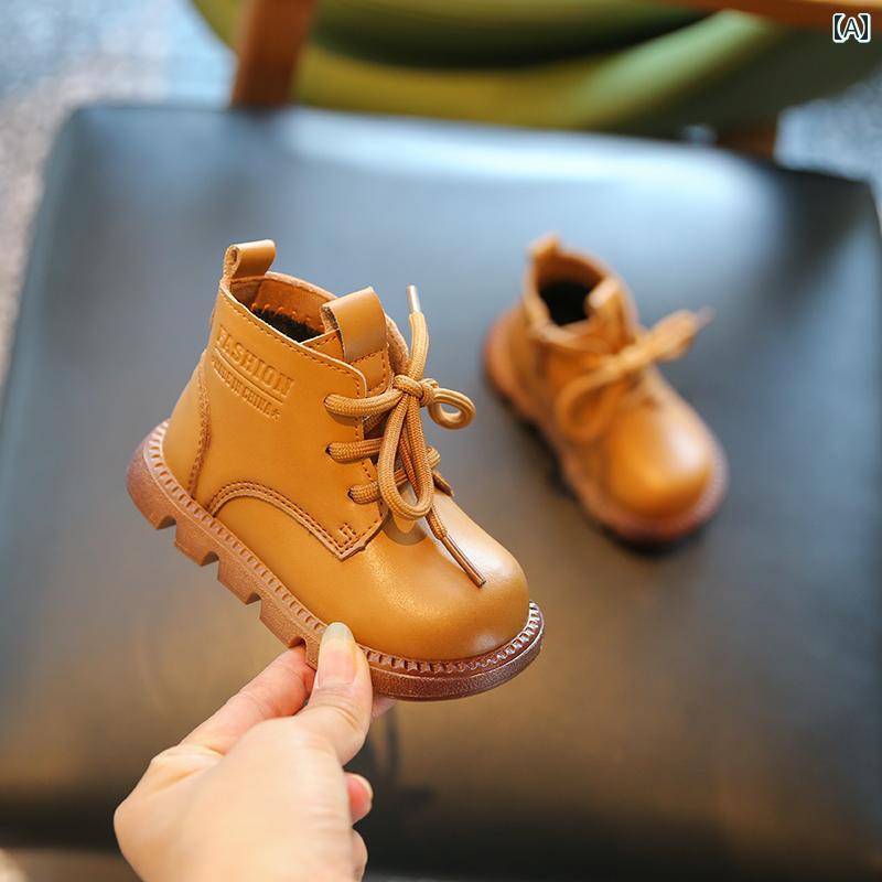 ベビー 革 ブーツ 秋冬 赤ちゃん ソフトソール シューズ 滑り止め かわいい 子供用 ショート 女の子用 イエロー 男の子用 靴