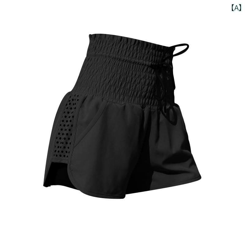 ランニング レディース ハイウエスト トレーニング ヨガ 夏 アウトドアスポーツ フィットネス ショートパンツ ポリエステル 女性用 通気性 速乾 レースアップ