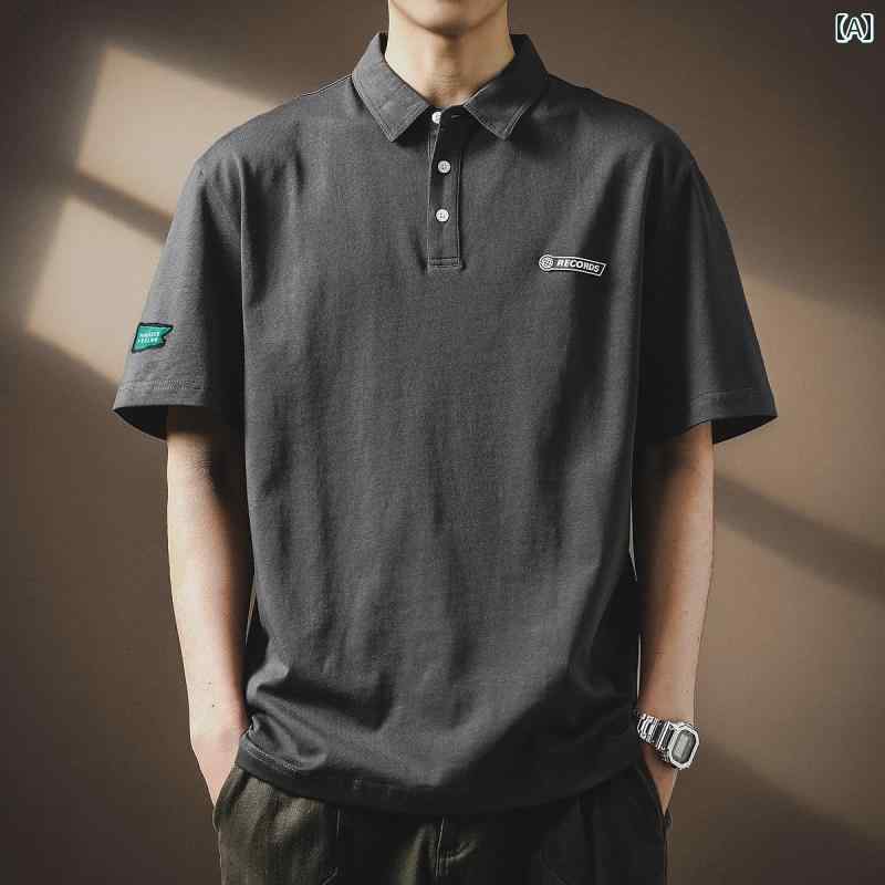 ポロシャツ メンズ ハイエンド アメリカン レトロ 半袖 男性用 夏 ファッション ヘビー カジュアル コットン Tシャツ ゆったり ウォッシュド 都会的 綿