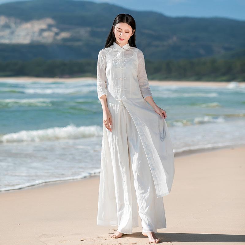 ズボン ロング スーツ チャイナ セット スリム フィット 長い ジャケット 中国風 レトロ 漢服 かわいい 婦人服 清楚 春夏秋 女性 小さめ レディース｜ラ・グラーヌ