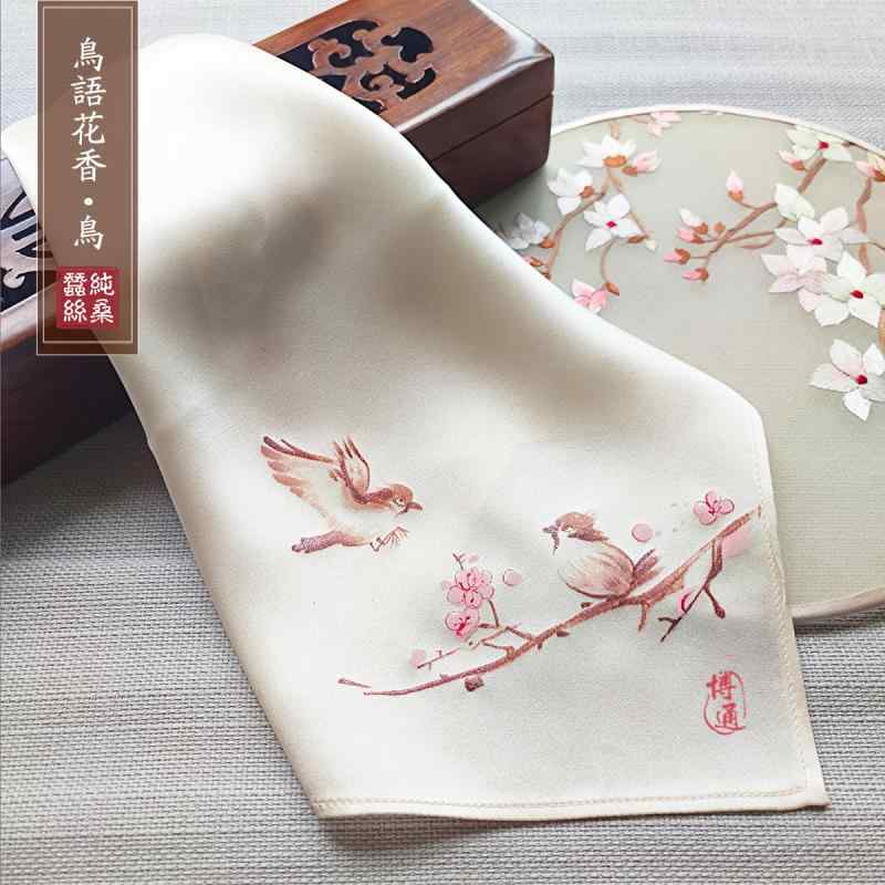 ハンカチ おしゃれ シンプル レディース 手描き 花 鳥 中国風 レトロ 文学 芸術 正方形 スカーフ 女性 スクエア かわいい プレゼント