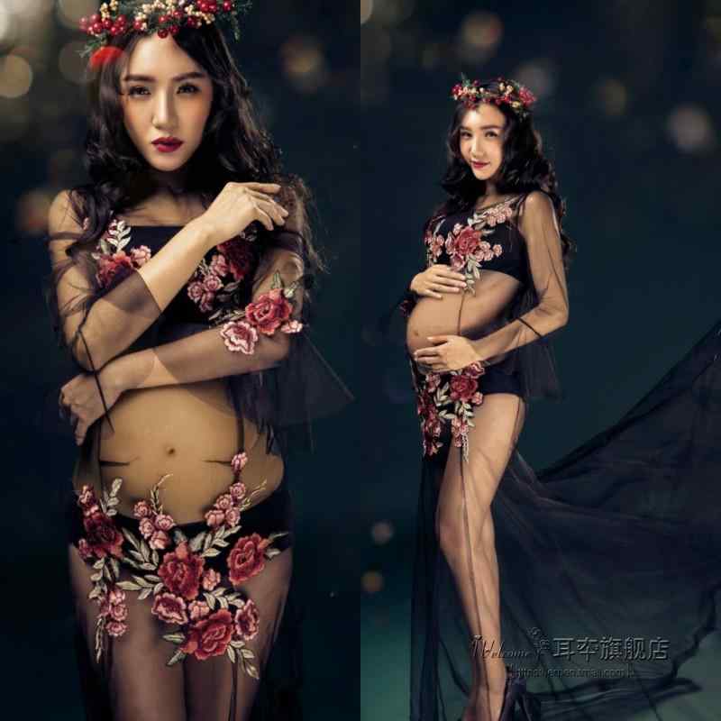 妊婦 フォト 衣装 マタニティ おしゃれ ファッション 写真 ママ プライベート フォト スタジオ 魅惑的 撮影 アート フリーサイズ セット ブラック