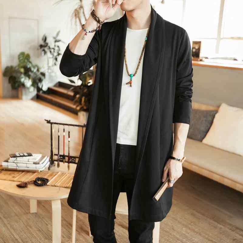 春秋 チャイナ風 漢服 ロング ガウン 中国 レトロ マント 大きいサイズ メンズ ファッション ジャケット ミドル丈 コート 都会的 シンプル 無地 高級感
