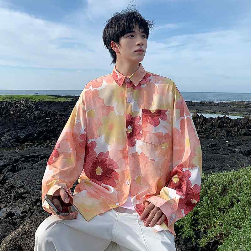 長袖 シャツ メンズ 春秋 ハイエンド 紳士服 プリントシャツ カジュアルシャツ おしゃれ アーバン スタイリッシュ リゾート バカンス ホリデー