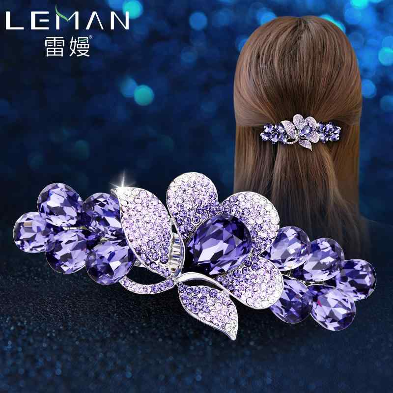 ヘアアクセサリー エレガント 髪飾り バレッタ ヘアピン トップ クリップ ラインストーン ユリ 頭飾り 大きい ヘア クリップ スプリング クリップ 韓国