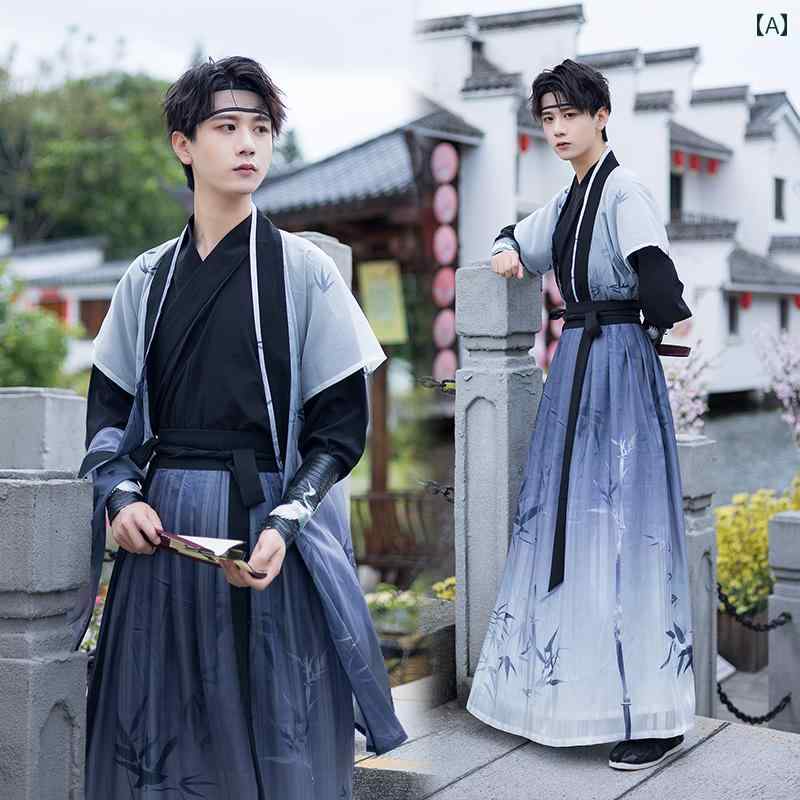 漢服 民族衣装 コスチューム メンズ チャイナ風 唐 風 レトロ 武術 メンズ 騎士 学生 春夏 衣装 ポリエステル シフォン 刺繍 縫製 ダンス 男性｜ラ・グラーヌ