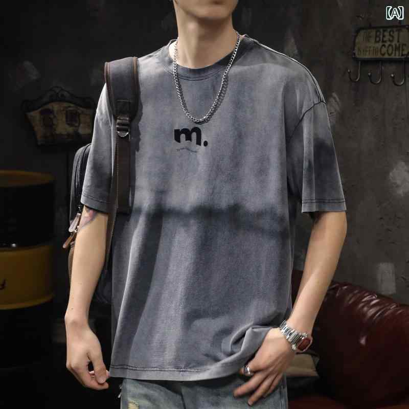 Tシャツ メンズ ファッション アメリカ ヘビーウェイト 半袖 シャツ 男性用 夏 綿 レトロ ゆったり 大きいサイズ ストリート ラウンドネック プリント