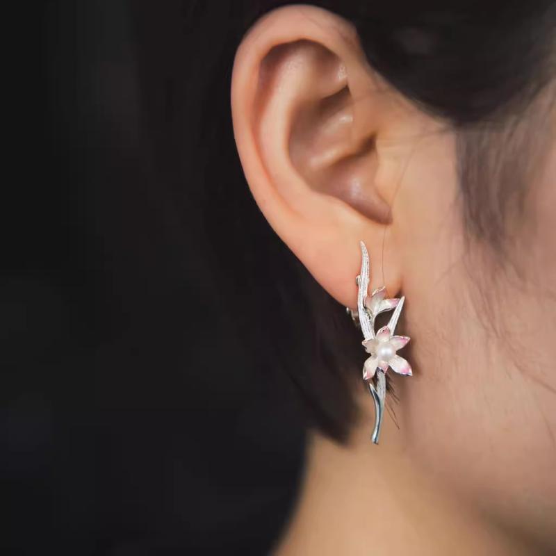 フェアリー 925 シルバー エナメル 淡水 パール ナショナル アンティーク イヤリング 耳 クリップ アクセサリー レディース