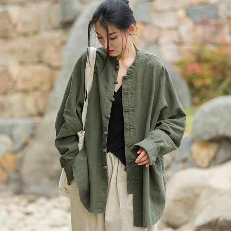 レディース 重ね着 秋 レトロ バックル トップス 芸術的 中国 茶服 コットン リネン ミドル 丈 カーディガン 仏教 禅 セット