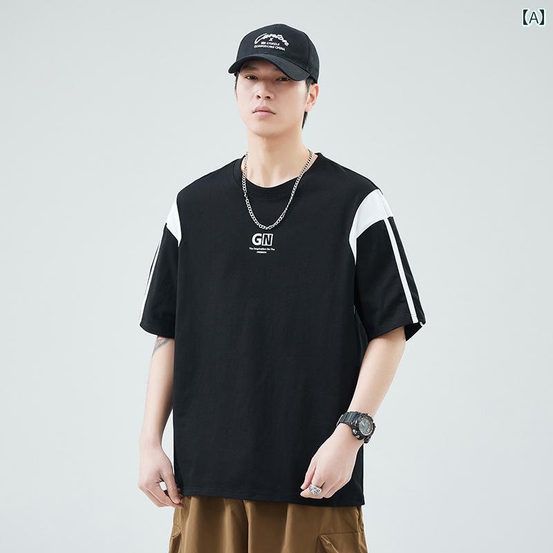 ｔシャツ 黒 綿 半袖 Tシャツ メンズ アメリカ 夏 トップス シンプル プリント レイヤリングシャツ テキスト ラウンドネック カジュアル 薄手 レジャー