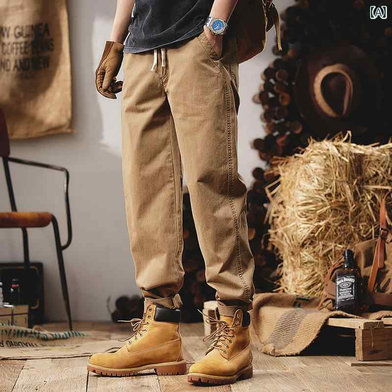 メンズ アメリカン ヘビーウェイト カジュアル パンツ 春 ズボン レトロ ストレート カーゴパンツ 男性用 ゆったり ファッション