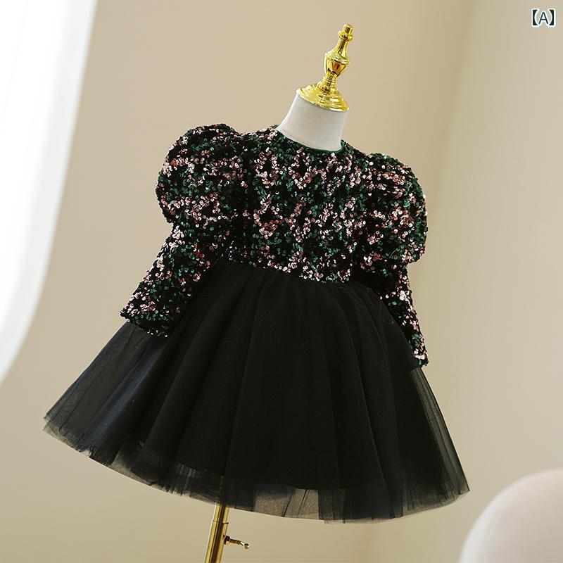 発表会 ドレス 黒 子供用 イブニングドレス プリンセス スパンコール付き ガール ふわふわ パフォーマンス 女の子 キッズ