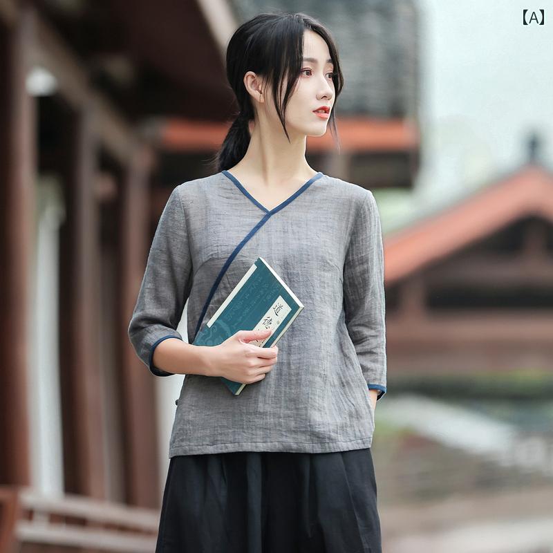 漢服 唐服 瀬戸もの風 自然的表現スタイル 中華 レディース 背広 お茶背広 禅服 読みもの お茶美術 トップス リネン