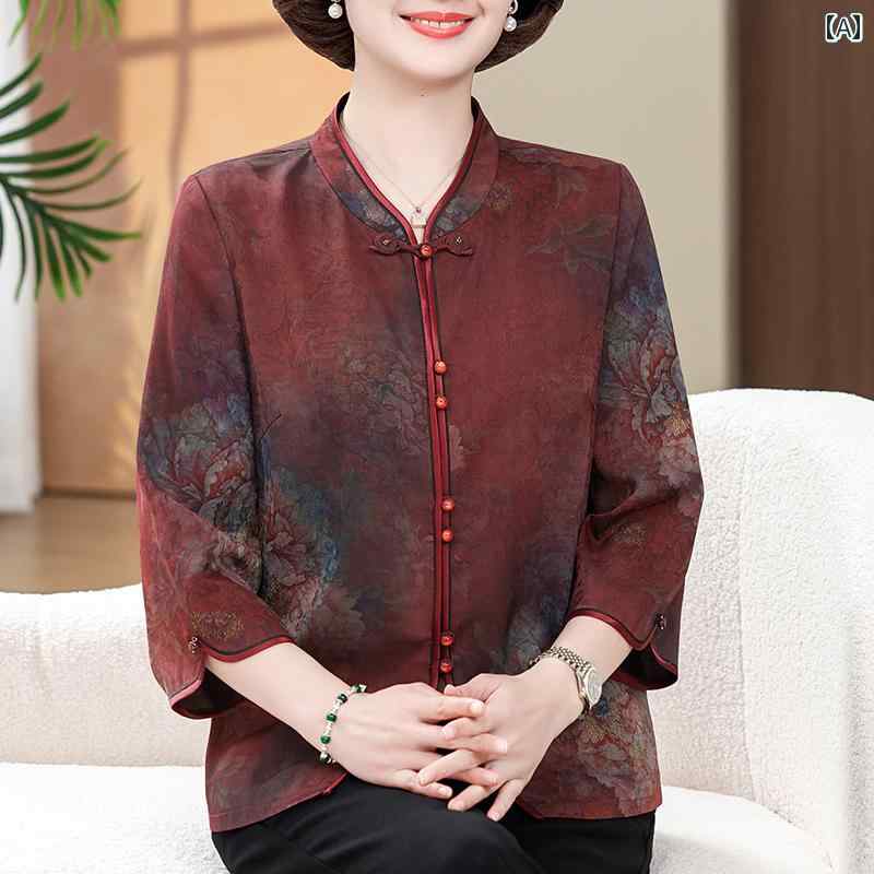 お母さん セットアップ カジュアル レディース 春夏 七分袖 五分袖 薄手 ゆったり 大きいサイズ 和風 花柄 高級感 おしゃれ 大人女性 シニア向け かっこいい スーツ