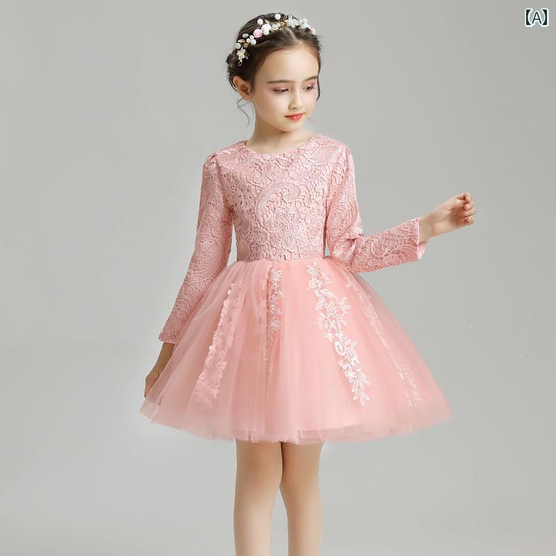 フラワーガール 女の子 ウェディングドレス プリンセス ドレス キッズ プレゼンター ふわふわ ピアノ パフォーマンス 長袖 ベルベット ショートドレス ロングドレス ファッション
